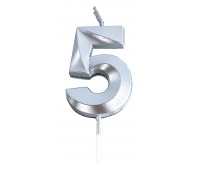 Świeczka PARTY GO, cyfra 5, 4,8cm, srebrna