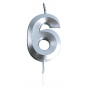 Candle PARTY GO, number 6, 4.8cm, silver