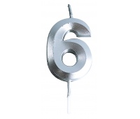 Candle PARTY GO, number 6, 4.8cm, silver