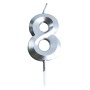 Candle PARTY GO, number 8, 4.8cm, silver