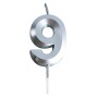 Candle PARTY GO, number 9, 4.8cm, silver