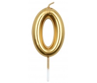 Candle PARTY GO, number 0, 6cm, gold