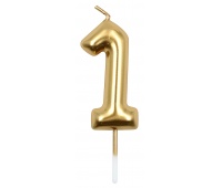 Candle PARTY GO, number 1, 6cm, gold