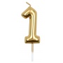 Candle PARTY GO, number 1, 6cm, gold