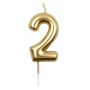 Candle PARTY GO, number 2, 6cm, gold