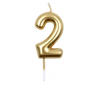 Candle PARTY GO, number 2, 6cm, gold