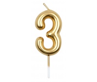 Candle PARTY GO, number 3, 6cm, gold