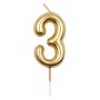 Candle PARTY GO, number 3, 6cm, gold