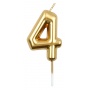 Candle PARTY GO, number 4, 6cm, gold