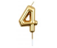 Candle PARTY GO, number 4, 6cm, gold