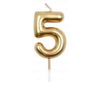 Candle PARTY GO, number 5, 6cm, gold