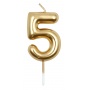 Candle PARTY GO, number 5, 6cm, gold