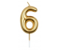Candle PARTY GO, number 6, 6cm, gold