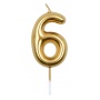 Candle PARTY GO, number 6, 6cm, gold