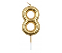 Candle PARTY GO, number 8, 6cm, gold