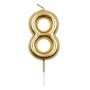 Candle PARTY GO, number 8, 6cm, gold