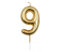 Candle PARTY GO, number 9, 6cm, gold