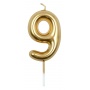 Candle PARTY GO, number 9, 6cm, gold