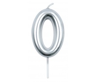 Candle PARTY GO, number 0, 6cm, silver