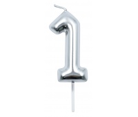 Candle PARTY GO, number 1, 6cm, silver