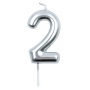 Candle PARTY GO, number 2, 6cm, silver