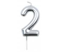 Candle PARTY GO, number 2, 6cm, silver