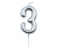 Candle PARTY GO, number 3, 6cm, silver