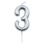 Candle PARTY GO, number 3, 6cm, silver