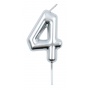 Candle PARTY GO, number 4, 6cm, silver