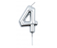 Candle PARTY GO, number 4, 6cm, silver