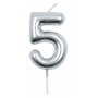 Candle PARTY GO, number 5, 6cm, silver