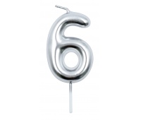 Candle PARTY GO, number 6, 6cm, silver