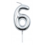 Świeczka PARTY GO, cyfra 6, 6cm, srebrna, Okolicznościowe, Gadżety