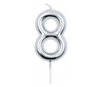 Candle PARTY GO, number 8, 6cm, silver