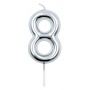 Candle PARTY GO, number 8, 6cm, silver
