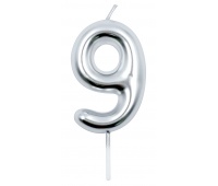 Candle PARTY GO, number 9, 6cm, silver