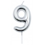 Candle PARTY GO, number 9, 6cm, silver