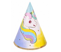 Czapka urodzinowa PARTY GO Unicorn, 20cm, 6 szt., mix kolor&oacute;w