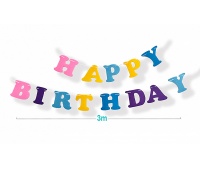Paper garland PARTY GO Happy Birthday, 3m, mix of colours