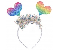 Headband PARTY GO Heart, 22cm, 1 pc., mix of colours