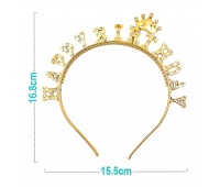 Headband PARTY GO Happy Birthday, 16.8cm, 1 pc., gold