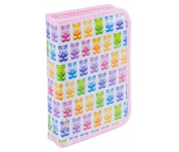 School pencil case GIMBOO, with accessories, 1 compartment, 1 divider, Colorful Teddy Bears, pastel pink