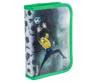 School pencil case GIMBOO, with accessories, 1 compartment, 1 divider, Soccer, green