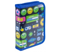 School pencil case GIMBOO, with accessories, 1 compartment, 1 divider, Emojis, navy blue