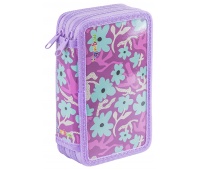 School pencil case GIMBOO, with accessories, 2 compartments, Jumbo, Flowers, purple