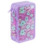 School pencil case GIMBOO, with accessories, 2 compartments, Jumbo, Flowers, purple