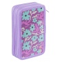 School pencil case GIMBOO, with accessories, 2 compartments, Jumbo, Flowers, purple