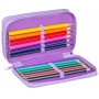 School pencil case GIMBOO, with accessories, 2 compartments, Jumbo, Flowers, purple