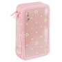 School pencil case GIMBOO, with accessories, 2 compartments, Jumbo, Daisy, pink