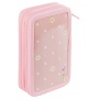 School pencil case GIMBOO, with accessories, 2 compartments, Jumbo, Daisy, pink